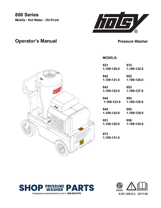 Hotsy 800 Series Operator Manual