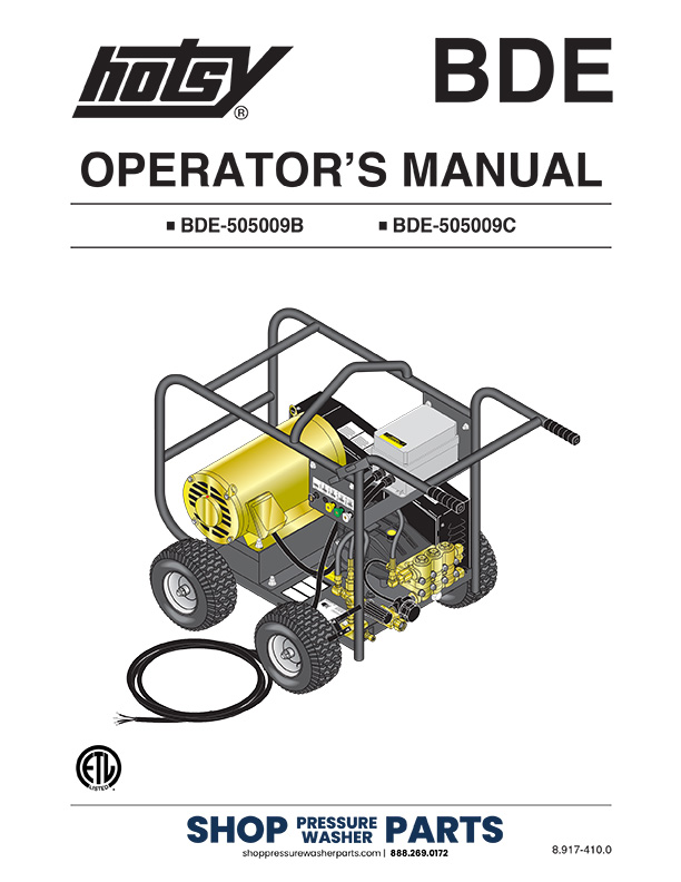 Hotsy BDE Series Pressure Washer Manual