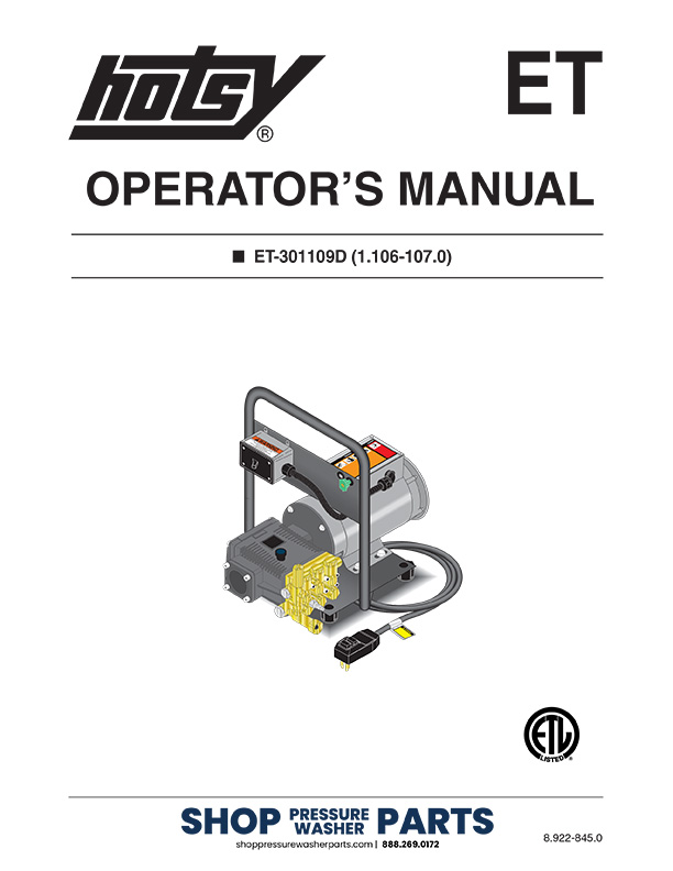 Hotsy ET-301109D Operator Manual