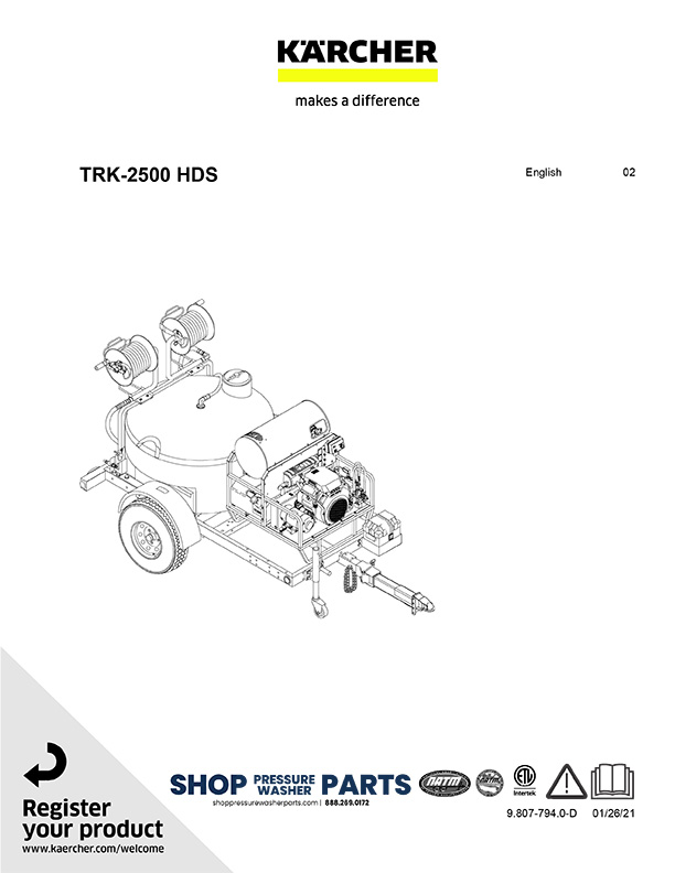 Karcher TRK-2500 HDS Operator Manual