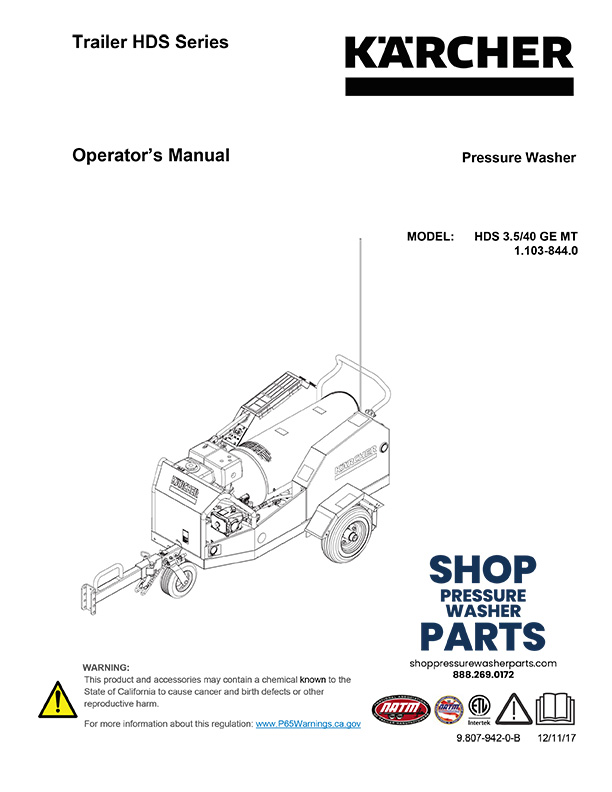 Karcher Tule HDS 3.5/40 Trailer Operator Manual