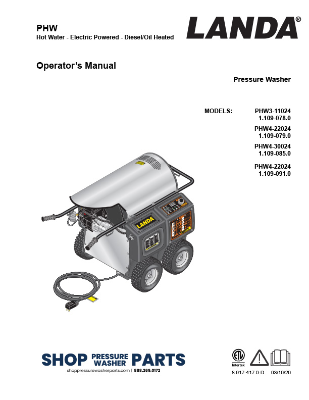 Landa PHW Series Operator Manual