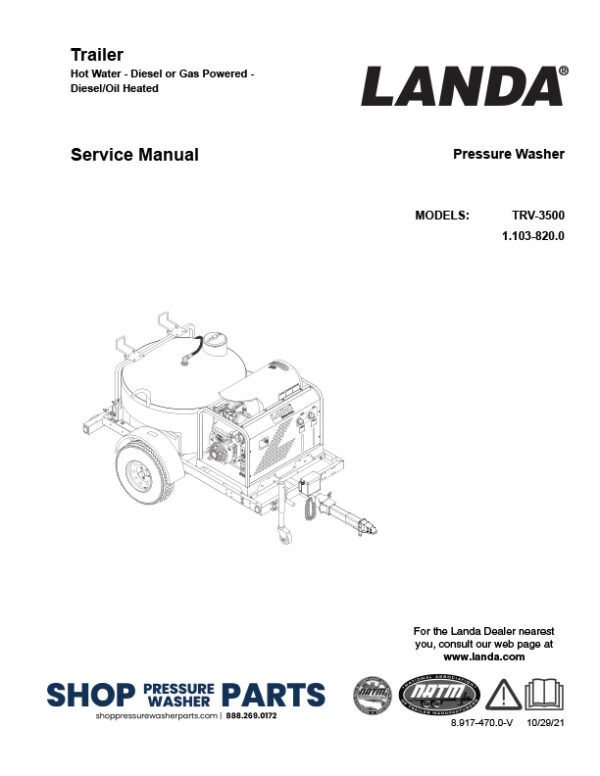 Landa TRV3500 Trailer Pressure Washer Manual
