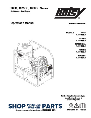 Hotsy Gas Engine Belt Drive Series Operator's Manual