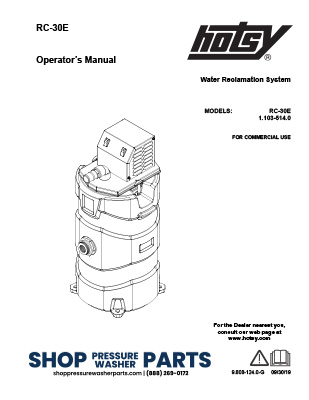 Hotsy RC-30E Water Recovery Operator's Manual