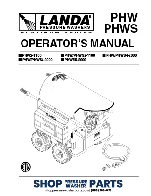 Landa PHW/PHWS Series Operator's Manual
