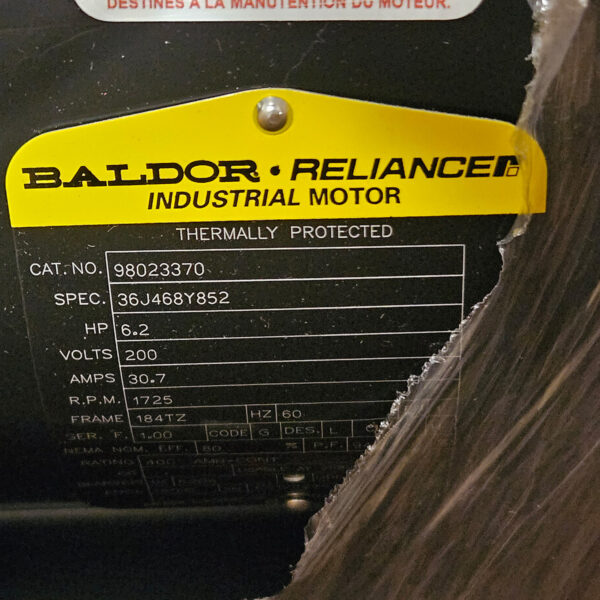 Motor, 6.2 HP 200V 1 PH 1725 RPM 184TZ Frame, Baldor (Clearance) - Image 2