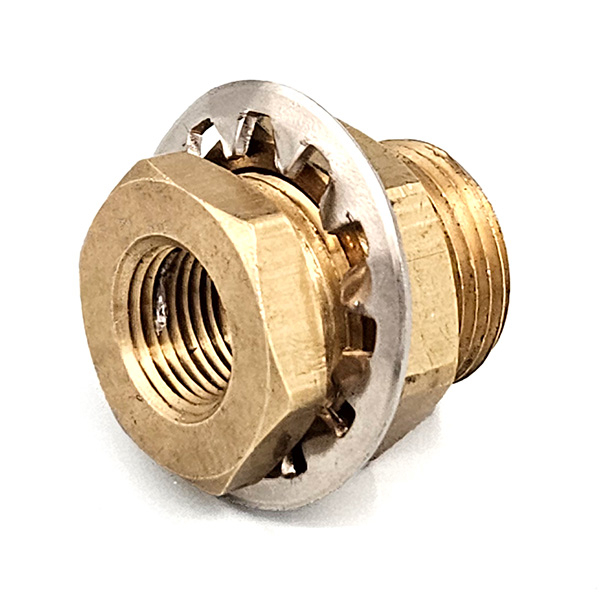 Bulkhead Fitting, 1/2" x 1.5", 1-1/8" Hole, Brass
