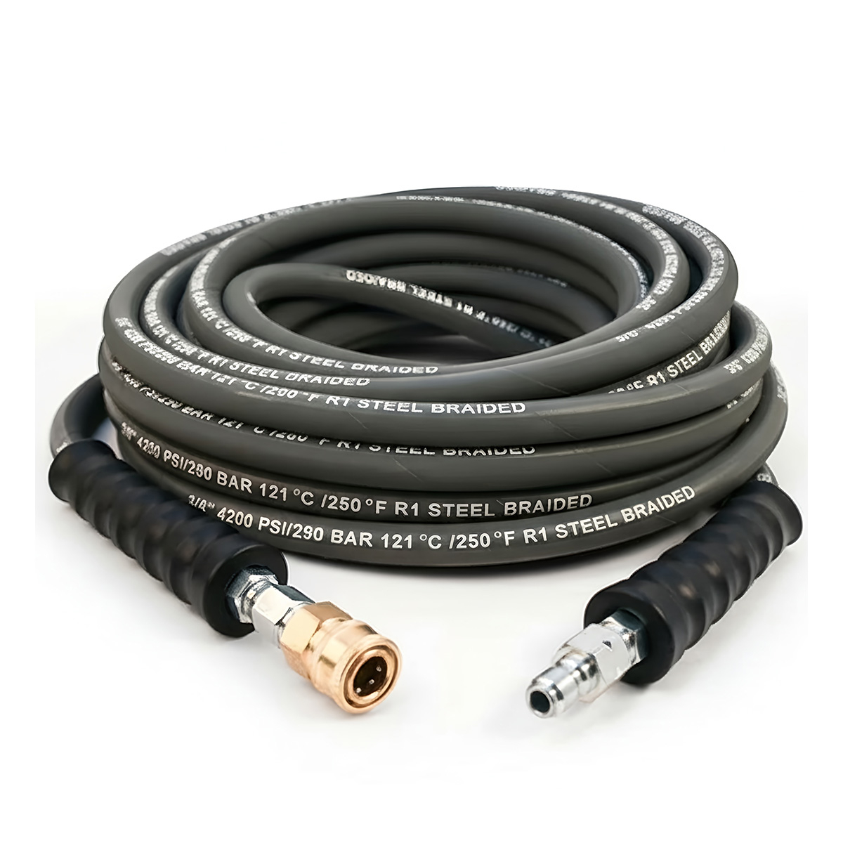 Non-Marking Hose, Gray, 100 ft. x 3/8", 4200 PSI 1-Wire, Quick Connect